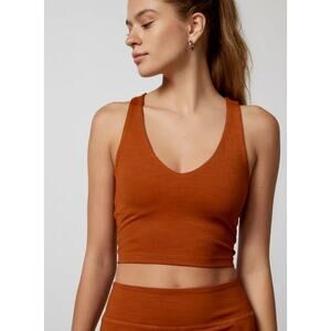 Beyond Yoga Heather Rib Fresh Cut Cropped Tank Clove Brown L